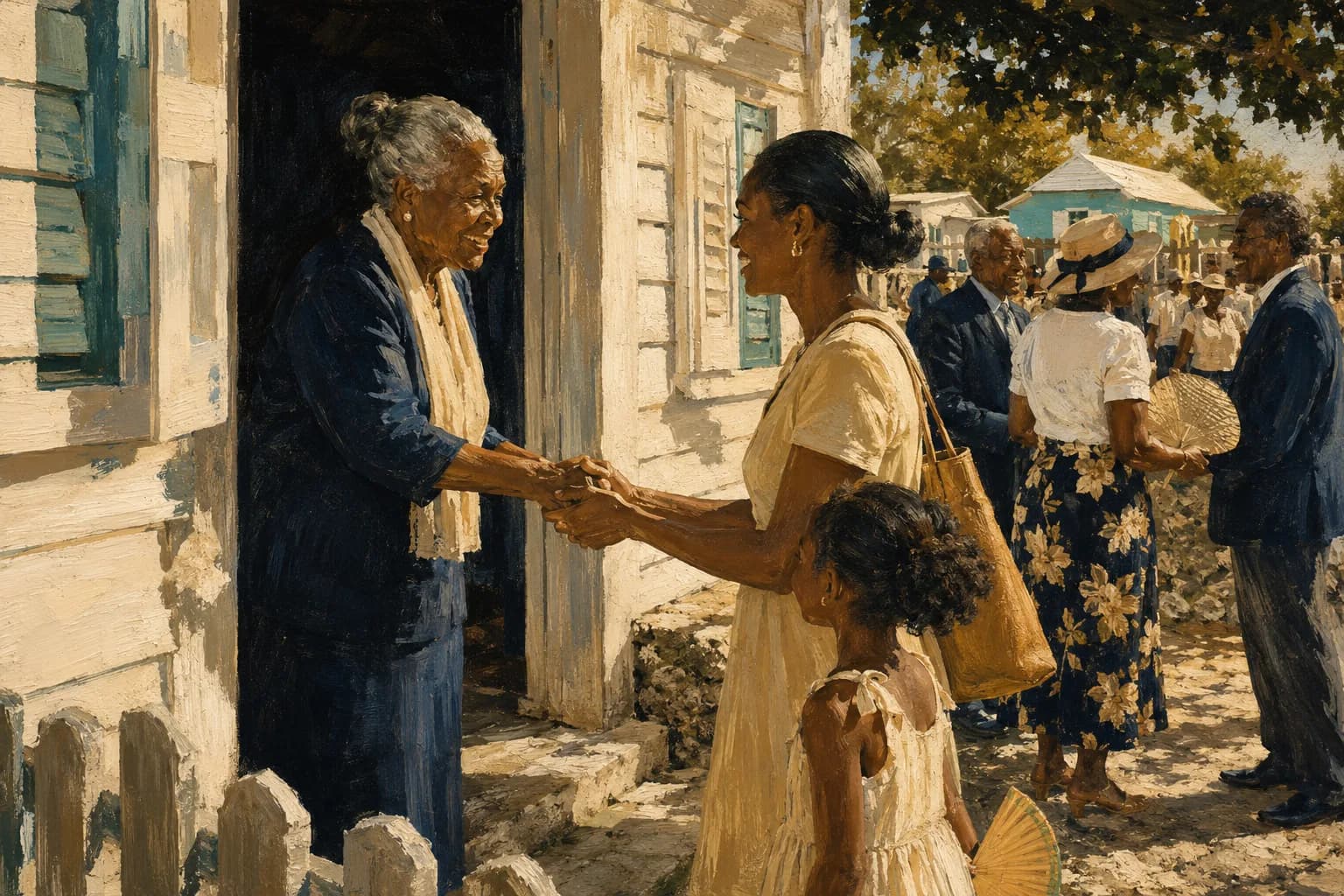 Premium photorealistic Bahamas editorial travel scene with coastal light and local cultural texture