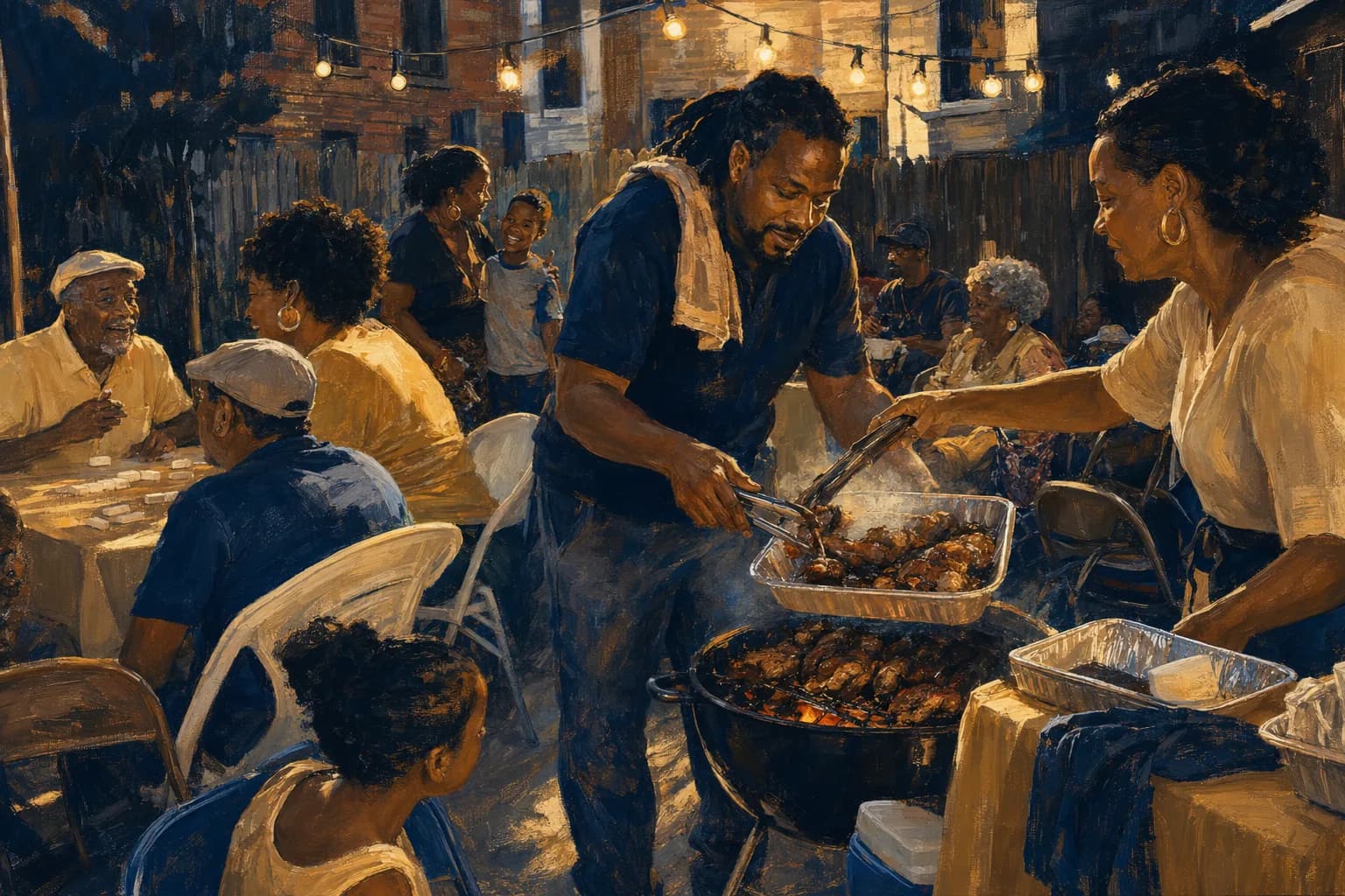Premium photorealistic Brooklyn Caribbean diaspora editorial scene with bakery and street detail