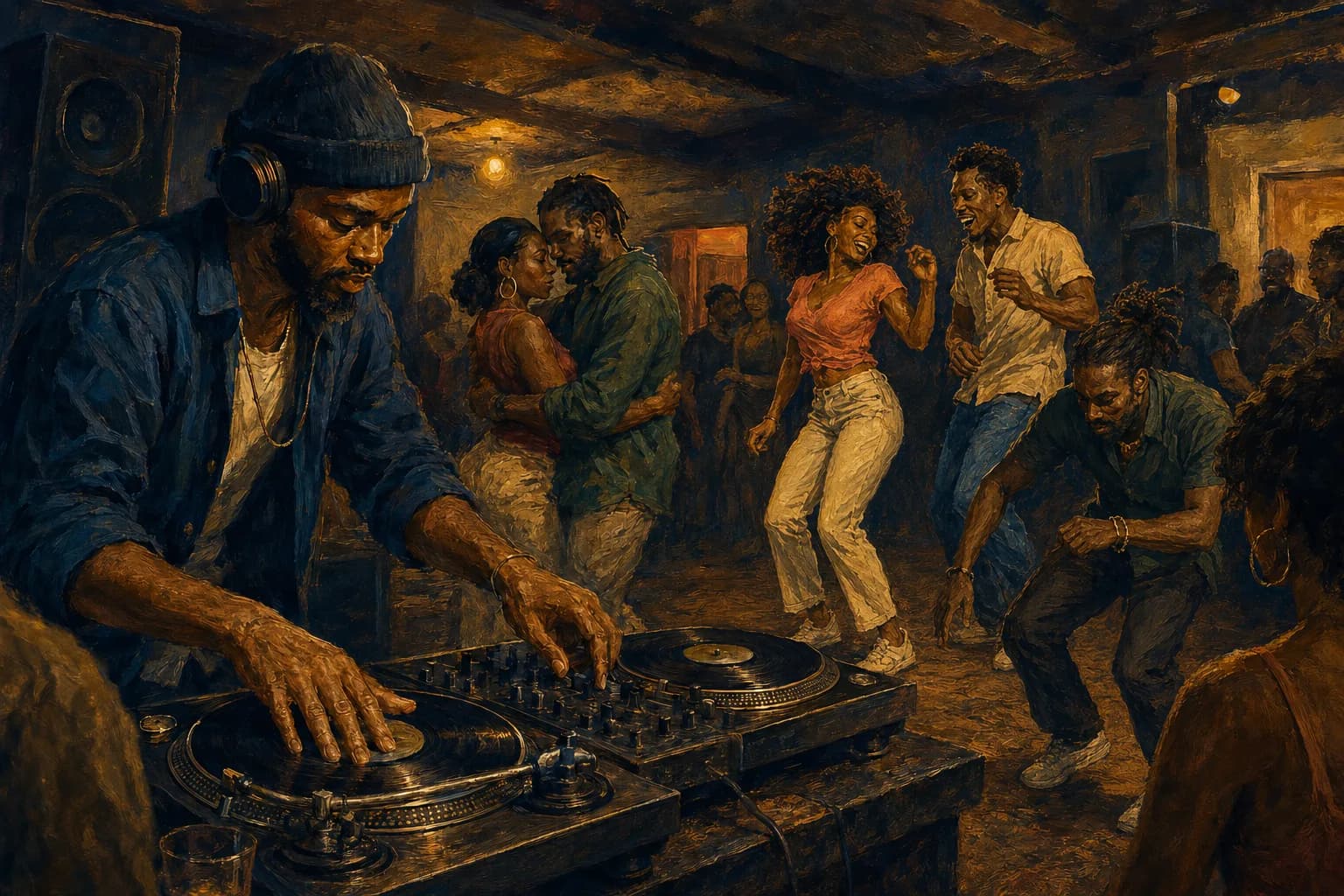 Premium photorealistic Caribbean music editorial scene with musicians, warm light, and refined cultural atmosphere